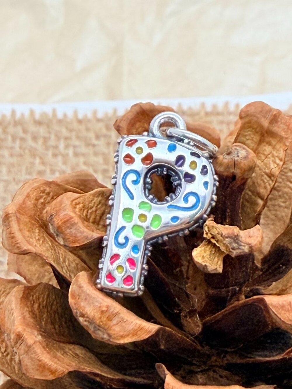 James Avery Enamel Consuela Floral Initial P Charm Sterling Silver